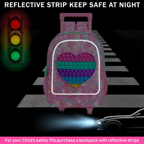 4PCS Love Rolling Backpack for Girls - Cute Wheeled School Set with Lunch Box,Water Resistant Roller School Backpack on Wheels for Elementary Kids Travel3