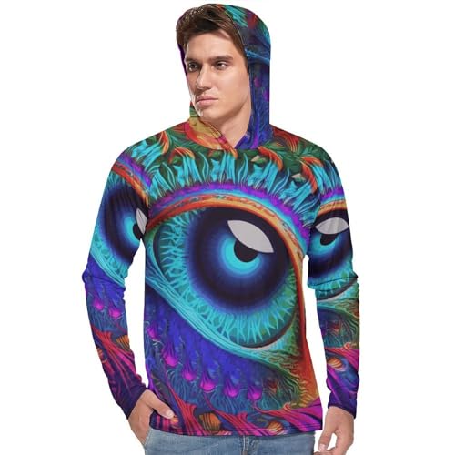 Men's Sun Shirts UPF 50+ Rash Guard Long Sleeve Sun Protection Hoodie Psychedelic Eyes Lightweight Shirt L White2