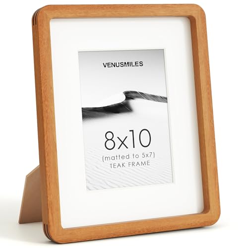 Image of 8x10 Picture Frame, USA-Sourced Natural Teak Wood Photo Collage Frame with HD Tempered Glass, Modern Simple 8 x 10 Wooden Frame Matted to 5x7, Gallery Wall Frames for Art, Wall or Tabletop Display