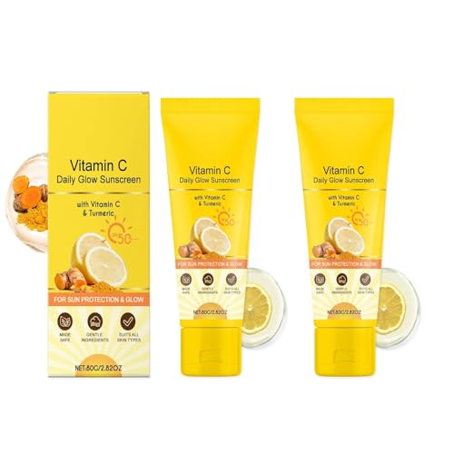 2 pezzi di crema solare vitamina C, vitamina C con crema solare turmerica, SPF 50+, protegge e corregge i danni causati dal sole, per viso e collo, non greasy and correling Sunscreen 80 g