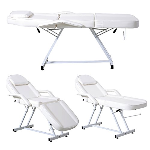 Beauty Salon Chair Massage Table Tattoo Facial Therapy Couch Bed Stool (Salon Bed spa Chair, White)
