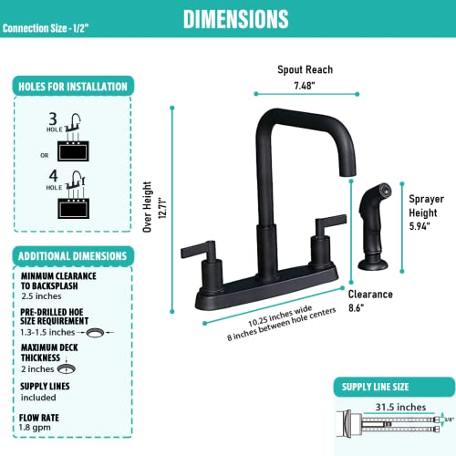 Kitchen Faucet With Sprayer, Black Kitchen Faucet, Matte Black Kitchen Sink Faucet, Stainless Steel Kitchen Sink Faucet With Side Sprayer, 3 Or 4 Hole Rv Utility Laundry Kitchen Faucets Kmf028B #TOP5