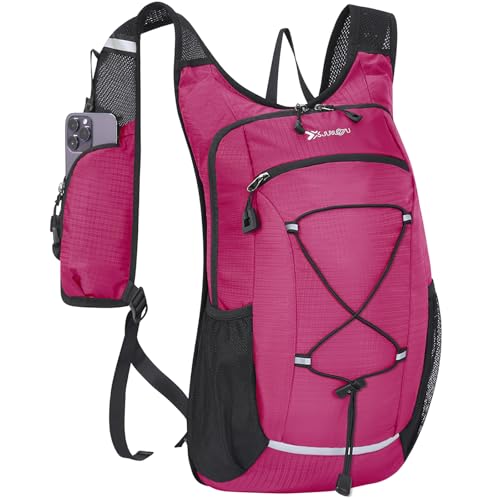 BiYiYun 15L Small Hiking Backpack Lightweight Hydration Backpack for Men Women, Warterproof Hiking Daypack for Travel Camping Cycling Running Outdoor (Rose)