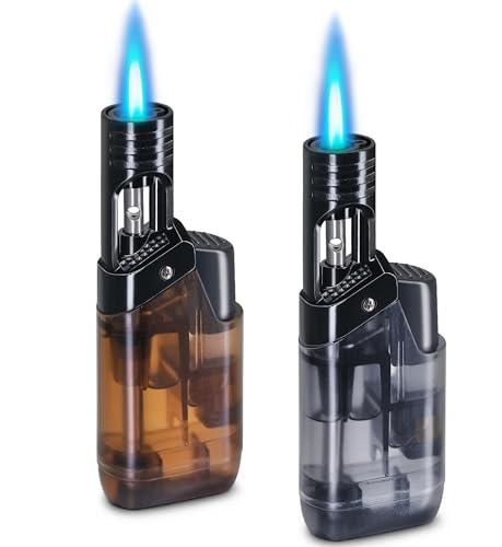 2 Pack Torch Lighter Mini Butane Multipurpose Utility Lighters with Wand Jet Flame Refillable Gas Lighters Pocket Lighter for Candle Camping BBQ Grill (Without Fuel) Assorted Colors
