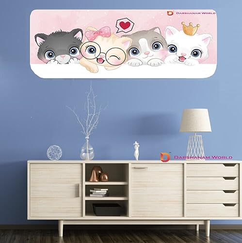 Image of DARSHANAM WORLD Beatiful Designer Ac Cover |Cutest Printed Air Conditioning Dust Cover For Indoor & All Type AC Split Covers |Colorfull Folding Designer Ac Cover (Cute Pink Cats 1 Ton)