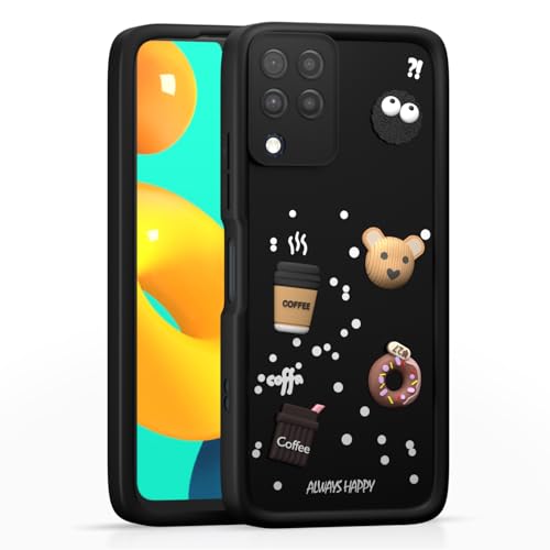 Image of Outlouders Back Cover for Samsung Galaxy M32 4G / M32 Prime / F22 4G | 3D Cartoon Cute Fun Bear | Silicone Full Body Protection Bumper Case (Black)