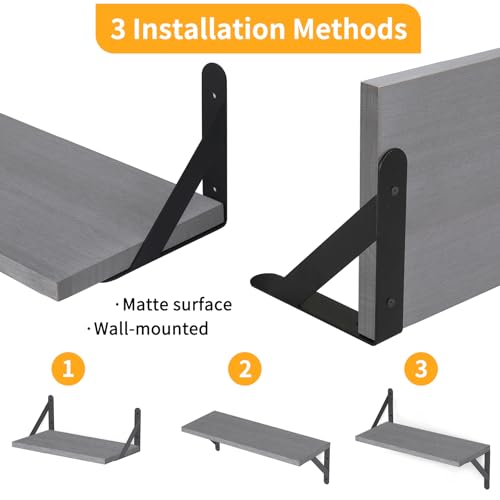 Image of YGEOMER Floating Shelves for Wall, Different Sizes Gray Wall Shelves for Living Room, Bathroom, Bedroom, Kitchen, Home Decor (Set of 4)
