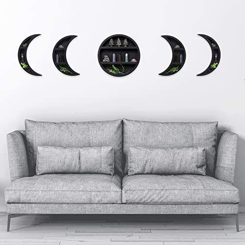 Jcld&Yo9 Moon Phase Shelf Set Black Moon Shelf Crescent Floating Shelves,Bed Sofa Wall Decor Storage Rack,Office Decorative 5 Pieces Gift #TOP1