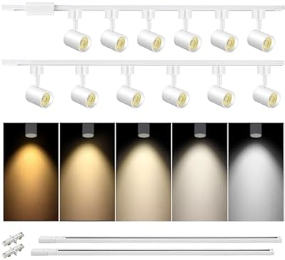 VANoopee 12-Light LED Track Lighting Kit with 13FT H Type Track Rails, 5 Color Dimmable Track Light Heads Bright Ceiling Spotlight Fixture for Kitchen Accent Art, No Flicker 10W 800lm White