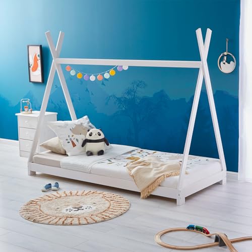 IDIMEX Lit Montessori tipi Elin, 90 x 190 cm lit cabane Enfant en pin Massif lasuré Blanc