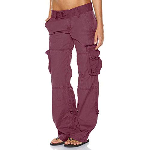 Women's Tactical Active Loose Multi-Pockets Cargo Pants Casual Combat Military Trouser (Small, Red Wine) #TOP5