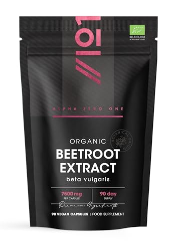 Organic Beetroot Extract Capsules 7500mg - High Strength Beetroot Supplement - 90 Vegan Capsules (3 Months Supply) Resealable and Recyclable Pouch by Alpha01