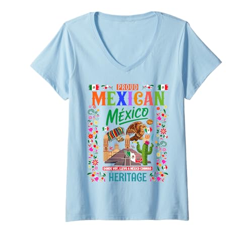 Mujer Idea de Atuendo temático de Cultura Mexicana para niños y Bandera de México Camiseta Cuello V