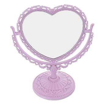 Foto di Lurrose Specchio da Tavolo Doppio Lato Vintage a Forma di Cuore in Plastica Porpora Vetro, Design Elegante e Chic per Trucco e Dressing, Confezione da 2 Pezzi