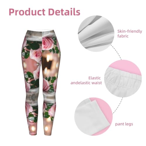Leggings con estampado de rosas rojas y compresión suave para mujer 6