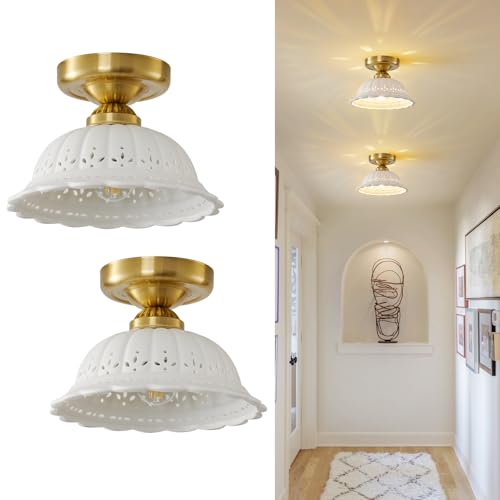 Vintage Ceramic Semi Flush Mount Ceiling Light - 2 Pack,