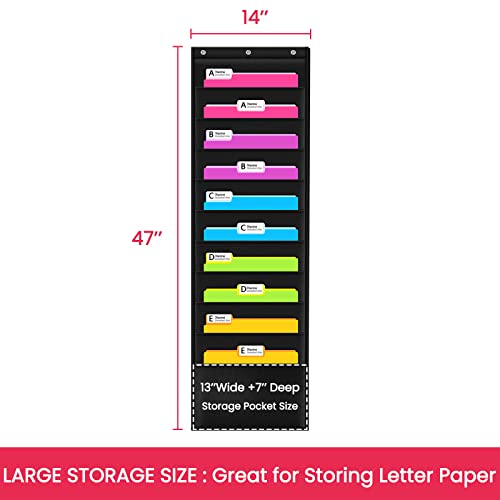 Godery Premium Hanging File Folder Organizer, 10 Pockets, & 3 Hangers Cascading Wall Organizer，Perfect for Home Organization, School Pocket Chart, Office Bill Filing. Wall or Over Door Mount - Thumbnail 6