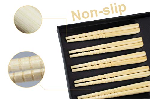 Chopsticks Reusable,Natural Bamboo Chopsticks 5 Pairs Gift Set,Nice Chopsticks for Family,Hotel,Restaurant,Hot Pot,Noodles,Sushi - Thumbnail 4