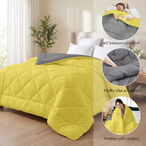 Image of AYKA Reversible Comforter 220 GSM Microfiber Reversible AC Comforter /Blanket for Winter /Quilt /Duvets for King Size Double Bed Comforter (90 * 100, Yellow & Grey)| TC - 220