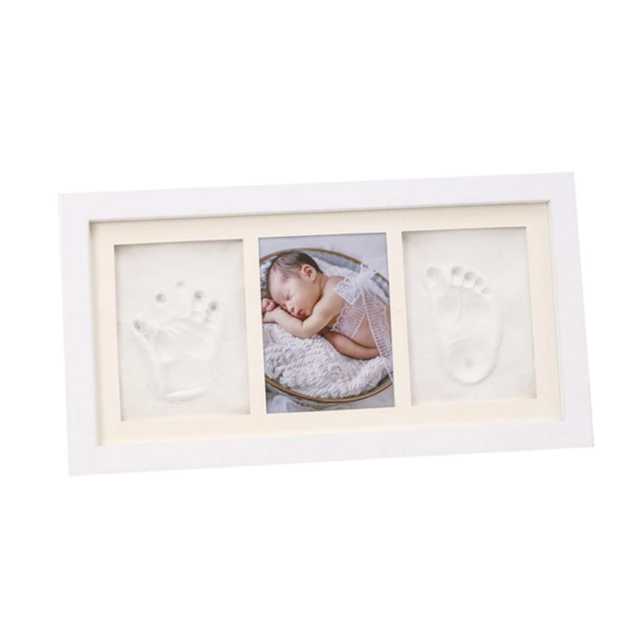 BESTonZON Cornice Nascita per Impronte Mani e Piedi, in Legno Bianco, Tampone Bianco, per Ricordo Bebè e Decorazione Camera da Riposo