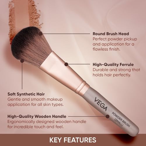 Image of VEGA Powder Brush with Soft Synthetic Hair, Rose Gold, Face Powder Brush, Face Makeup Brush, Small, MBN-20
