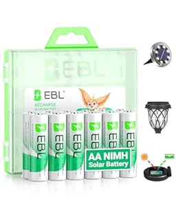 EBL Solar AA Battery Rechargeable Batteries for Outdoor Solar Lights, 1300mAh NIMH Pre-Charged 1.2V Recharge up to 1200x Times for Garden Landscaping String Lights, Pack of 12