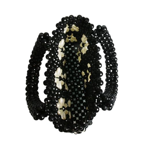Image of Women Beaded Handbags Elegant Handmade Weave Purse Crystal Pearl String Tote Bags for Banquet Wedding Cocktail
