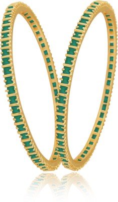 M Creation Gold Green Coloured Stone Gold-Plated Bangle Set for Women B114GG(Pack of 2) (2.6)