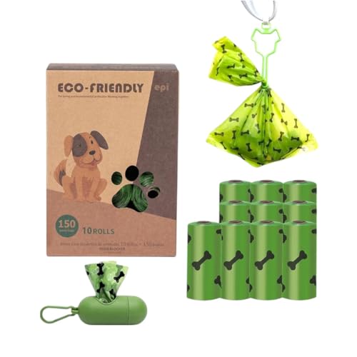 150 Dog Poop Bags w/FREE Dispenser & Hands-Free Bag Holder | Lavender Scented | Leak-Proof | Extra Thick | 13