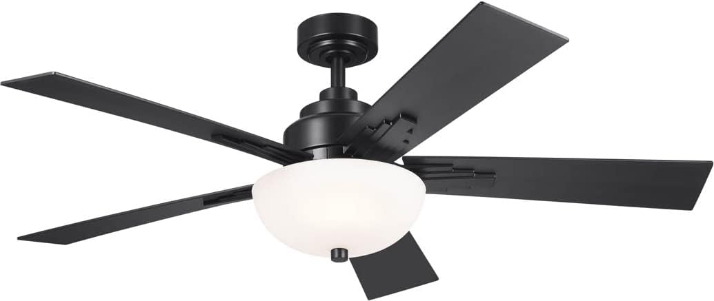 Kichler 52 Inch Vinea 5 Blade LED Indoor Ceiling Fan with Etched Cased Opal Glass in Satin Black with Reversible Black and Walnut Blades