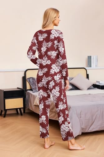 Image of Ekouaer Womens 2 Pack Pajama Set Long Sleeve Pajamas Top and Pants V Neck Pjs Set Soft Sleepwear Loungewear