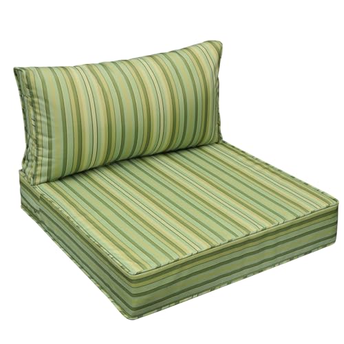 Image of AAAAAcessories Outdoor Seat Cushions for Chairs, Fade-Resistant, Waterproof Patio Furniture Replacement Cushions, 24 inch x 24 inch x 5 inch + 24 inch x 13.5 inch, Mossy Forest Stripe