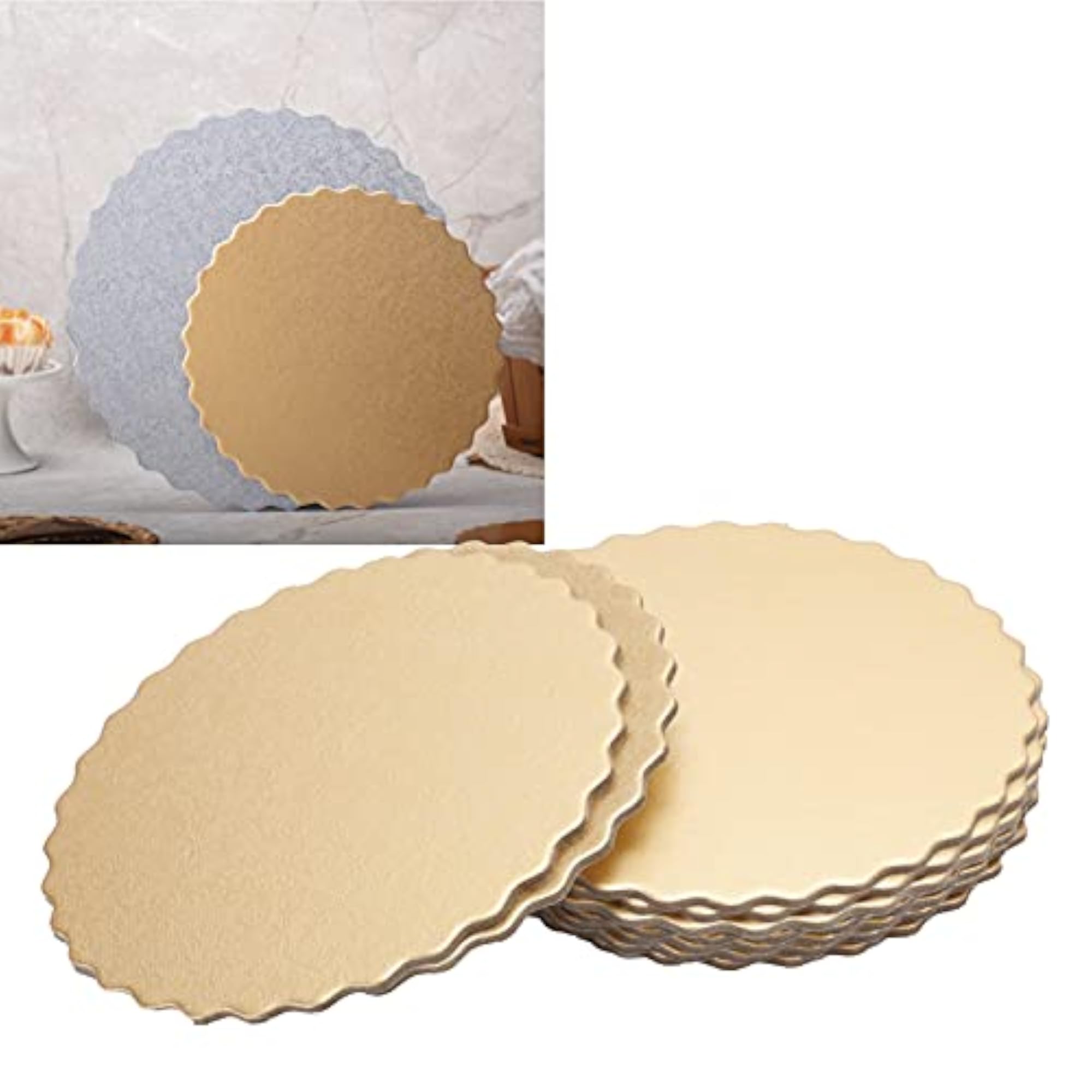 8 Inch Round Gold & Silver Cake Base Board, 3mm Thickness