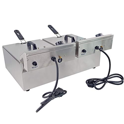 TAIMIKO Commercial Stainless Steel Electric Deep Fryer Dual Tank Basket Restaurant Equipment 2500W×2 10L×2