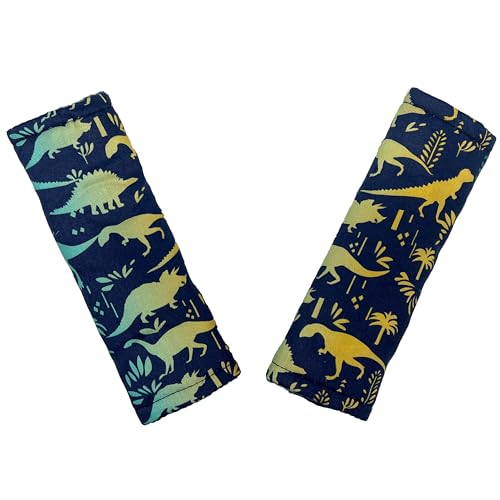 Image of Baby Car Seat Neck Cover, Car Seat Strap Cover, Seat Belt Cushions Pads, Shoulder Strap Protectors, Reversible Pram Harness Covers in Minky Dinosaur, Baby Neck Pad Protector