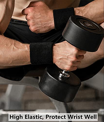 Bodbop 4 Pcs Sports Fan Wristbands, Wrist Bands Sports Sweatband For Men Women Elastic Wricking Sweet Sweat Band Wrist Protector For Fitness Tennis Basketball Exercise Protection Enhancer Belt (Black) #TOP1