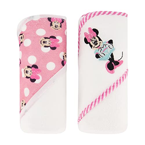 Image of Disney Cudlie Baby Girl Minnie Mouse 2 Pack Rolled/Carded Hooded Towels in Happy Dots Print