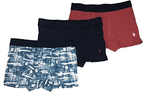 U.S. Polo Assn. Men s 3-Pack Stretch Trunks Cotton Boxer Briefs (Navy Orange Ocean Blue Print, L)
