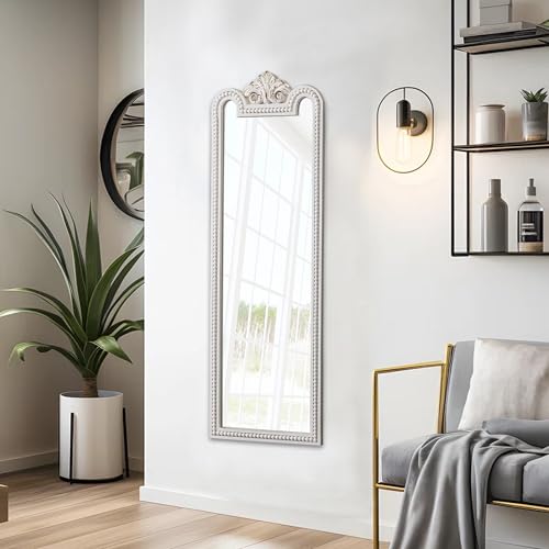Miroir mural style rustique en perles blanc pour entrée chaleureuse