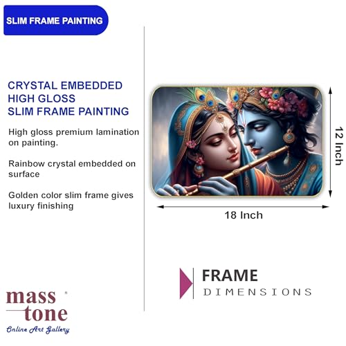 Image of Masstone Radha Krishna Crystal Embedded High Gloss Wall Painting, Golden Slim Frame, 45x30 Cm Wall Art for Living Room, Bedroom, Office & Home Decor (CRG37)