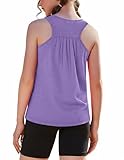 Zaclotre Girls Pleated Racerback Tank Tops Athletic Workout Sport Shirts for Running Gym Lilac