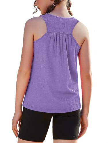 Zaclotre Girls Pleated Racerback Tank Tops Athletic Workout Sport Shirts for Running Gym Lilac