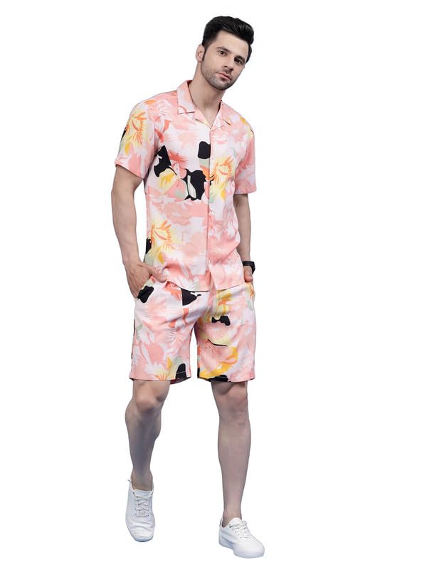 Image of Rigo Printed Co-Ord Set for Men's | Casual Shirt & Shorts Night Suit Set | Lounge-wear Nightdress Pajama Set for Men's | Night Wear, Beach Wear, Vacation Wear Outfit