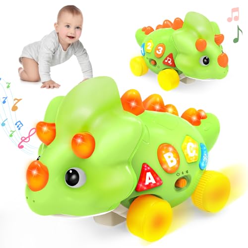 Dinosaur Crawling Toys for 1 Year Old Boy, Musical Baby Toys for 6-12 Months, Early Development Learning Toys for 12-18 Months Boys Girls, Birthday Gifts for 1-2 Year Old Toddlers