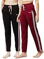 BLINKIN Cotton Stribed Pyjamas for Women|Lowers for women With 2 Side Pockets : Ideal For Night Wear & Comfort wear - The Ultimate Relaxed Fit Track Pants For Women (Combo-608,Black|Maroon,Size_7XL)