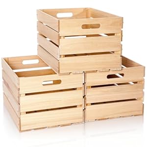 Weysat 3 Pack Large Wood Crates Box for Storage Unassembled 16 x 12 x 9.5” Wooden Milk Crates with Handles Decorative Nesting Box for Display Unfinished Rustic Decor DIY Office Home Retail Art Craft
