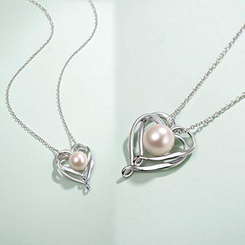 June Birthstone Fancime Pearl Necklace 925 Sterling Silver Double Heart Pearl Necklace With Genuine Quality 9-10Mm Freshwater Cultured Pearls Bridal Wedding Pearl Jewelry For Women #TOP3