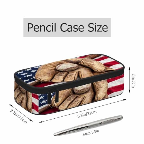 Image of Vintage Baseball Pencil Holder Bag American Flag Bat Glove Cowboy Pencil Case College Office Organizer School Supply for Boy Girl Teens Adults