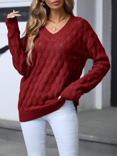 Image of Women's V Neck Long Sleeve Pullover Sweater Lightweight Knit Sweaters Novelty Sweaters