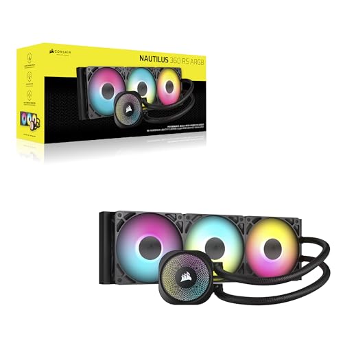Corsair Nautilus 360 RS ARGB CPU-Flüssigkeitskühler – 360mm AIO – Geräuscharm – Direkter Mainboard-Anschluss – Intel LGA 1851/1700, AMD AM5/AM4 – 3X RS120 ARGB-Ventilatoren Inbegriffen – Schwarz